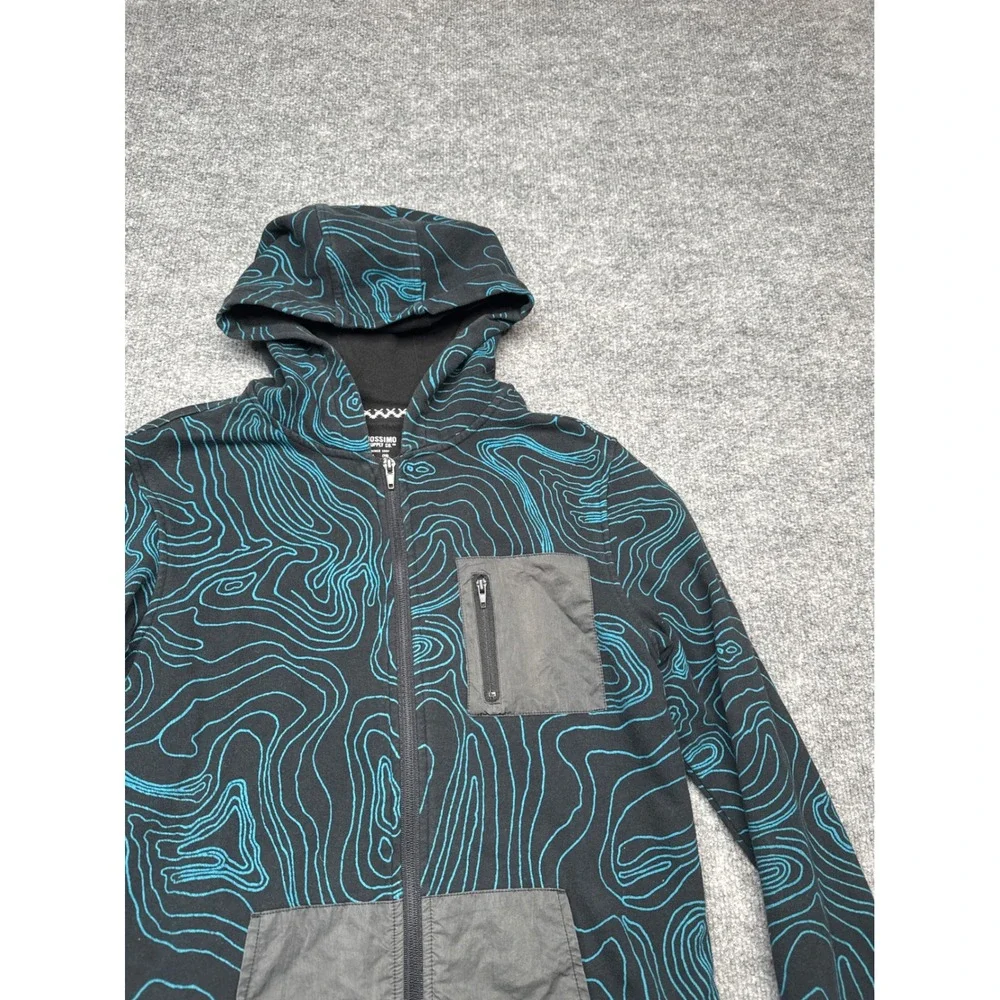 Mossimo Boys XL 16 Full Zip Hoodie Black Teal Topo Map Graphic Utility Pocket‎